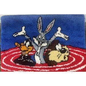Vtg Latch Hook Looney Tunes Bugs Taz Daffy 44” X 30” Wall Art Completed /Backing